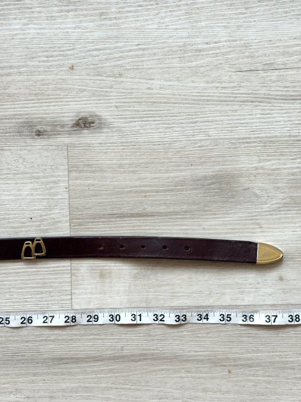 Vintage Brown Leather Belt Gold Western Boho One Inch Width Boho Size 30 - Picture 11 of 13